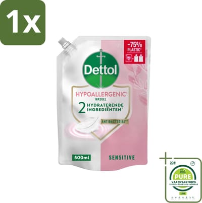 1 x Dettol - Handzeep Navulling - Hypoallergenic - Sensitive - 500 ml - Handzeep Navulling - Hypoallergene Handzeep - Gevoelige Huid - Antibacteriële Zeep - Duurzame Handzeep