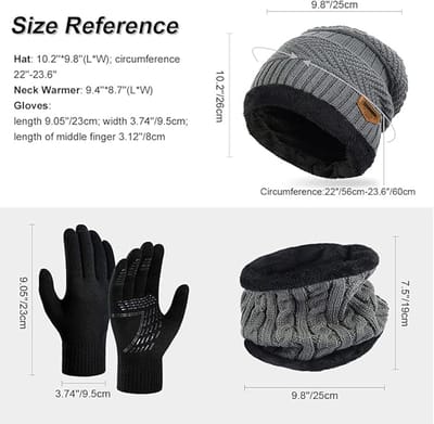 Wintermuts Sjaal Handschoenen Set - Thermisch Warm Gebreide Beanie Cap Cirkel Neck Warmer Touchscreen Handschoen Buitensporten Super Zachte Fleece Binnenvoering Rekbaar Elastisch Cadeau voor