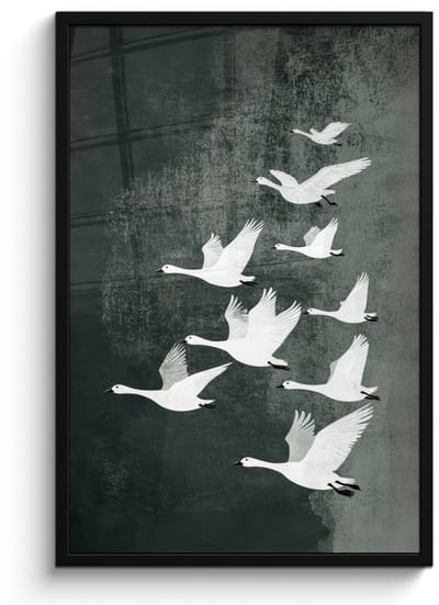 Poster in lijst - Fotolijst 60x90 cm - Posters - Vogel - Japandi - Groen - Posterlijst zwart - Decoratie - Wanddecoratie woonkamer - Muurdecoratie slaapkamer