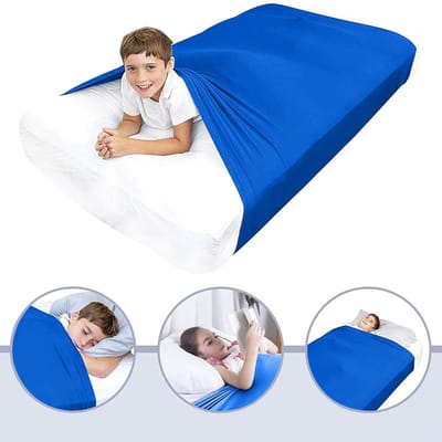 Zintuiglijke Compressiedeken voor Kinderen 98x147 cm – Blauw Lycra Slaaplaken als Alternatief voor Verzwaringsdeken | Rekbaar & Kalmerend Slaaptextiel voor Jongens en Meisjes
