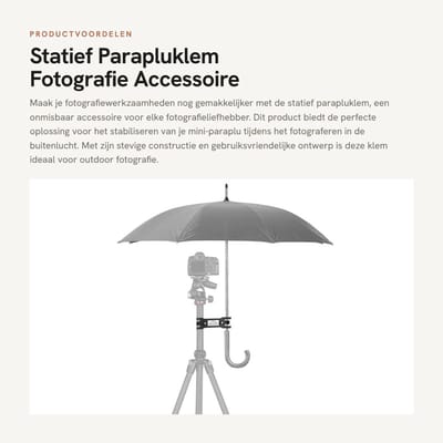 Dailygoods- Parapluhouder - Statief Klem - Fotografie-accessoire - Stevig Kunststof - Draagbaar - Afmetingen 15 x 5 cm - Statiefklem