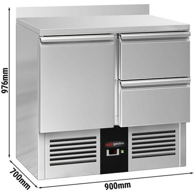 GGM Gastro Kühltisch PREMIUM - 900x700mm - mit 1 Tür - 2 Schubladen - Aufkantung Zilver