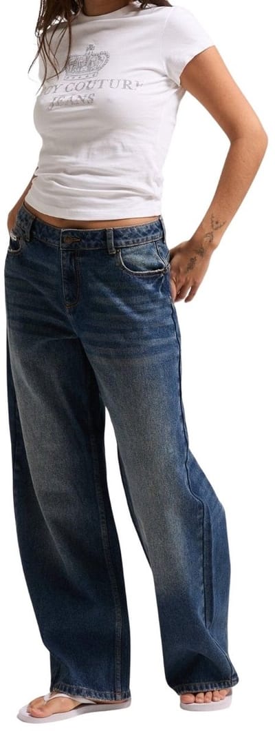 Juicy Couture Juicy Couture Mid Rise Wide Leg Jean With Back Pocket Dog Crest - Maat W28