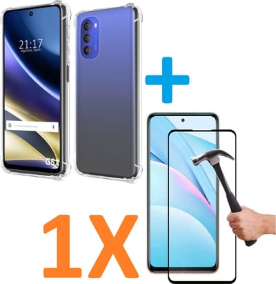 Shockproof Soft TPU hoesje Silicone Case Geschikt voor: Motorola Moto G51 met 1X Full Tempered glas Screen Protector