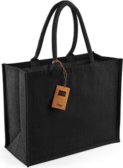 Westford Mill Jute Classic Shopper WM407 - Black/Black - 42 x 33 x 19 cm