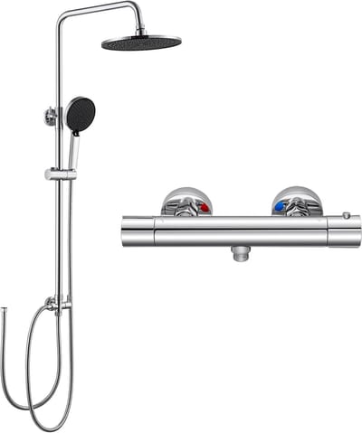 Auralum Max Regendouche met Thermostaatkraan - douchesysteem met ronde regendouche (Ø 25cm) - handdouche - Verstelbare Hoogte 74-112 cm