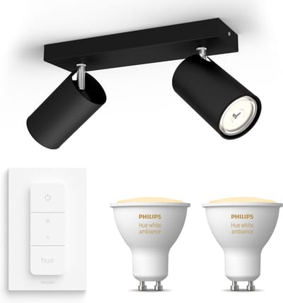 Philips Hue Kosipo Opbouwspot (Zwart) - Warm tot Koelwit Licht - Incl. Hue Dimmer Switch - Plafondspot met 2 Lichtpunten - GU10 - Hue White Ambiance