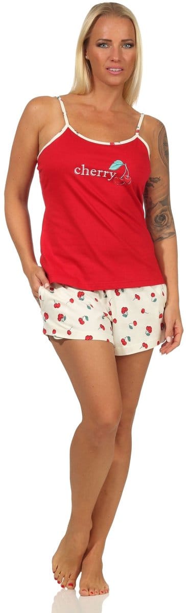Leuke mouwloze dames pyjama korte pyjama met kersen als motief - 112 206 90 535