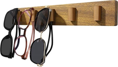 Zonnebrilhouder Muur - Bril Organizer - Veilig Opbergen - Houten Design - 5 Sleuven - Walnoot