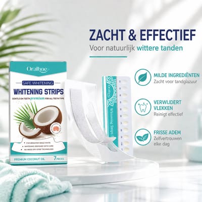 Oralhoe Classic - Whitening Strips met Kokosolie - Veilige Tanden Bleken, Droge Strip Technologie - Voor Alle Tandtypes, Inclusief Kleurengids - 7 Strips