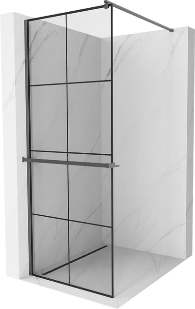Mexen Kioto+ douchewand met plank Walk-in 70 x 200 , zwart raster, geborsteld kanongrijs - 800-070-121-66-77