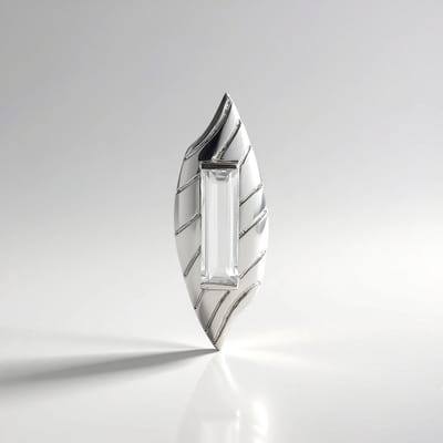 Cavill - Zilveren Hanger 14 ct Witte Kwarts Baguette - 925 Sterling Zilver Geplatineerd - Modern Asymmetrisch Bladdesign
