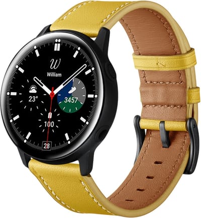 By Qubix - lederen bandje 20mm - Geel - Geschikt voor Samsung Galaxy Watch 7 (40 & 44mm) - Galaxy Watch FE - Galaxy Watch 6 - Galaxy Watch 6 Pro - Galaxy Watch 5 - 5 Pro - Galaxy Watch 4 - 4 Classic - Active 2 - Watch 3 (41mm)