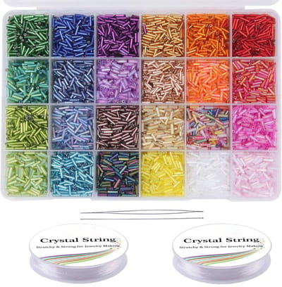 9600 stuks buiskralen kit glazen bugel rocailles kleine ambachtelijke rocailles voor doe-het-zelf armband kettingen knutselen sieraden maken benodigdheden met elastisch koord (7 mm, 24