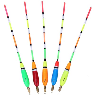 5PCS Flotteur de Pêche en Bois de Balsa Multicolore Bobber Indicateur de Touche Équipement de Pêche(3+2g ) 4+2g white