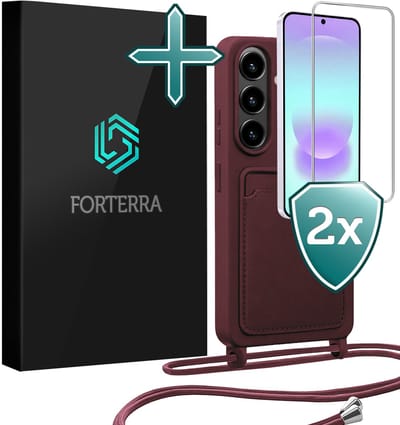 Hoesje Geschikt voor Samsung A37 Case Siliconen Hoes Met Koord Met 2x Screenprotector - Hoes Geschikt voor Samsung Galaxy A37 Met Telefoonkoord Hoesje Backcover - Aubergine