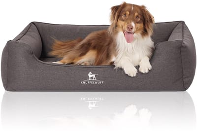 Knuffelwuff orthopedisch hondenbed Leano van velours met handgeweven karakter XL 105 x 75cm zwart