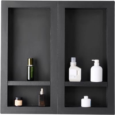 Douchehoek, 40,6 X 81,3 Cm + 40,6 X 81,3 Cm Muurnis met Verstelbaar Planchet, 10,2 Cm Dik Modern Zeep- En Shampooopbergsysteem, Zwart voor Badkamerdouches