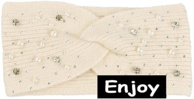 haarband- beige -met strass en parels -gebreid- eyecatcher-nieuw