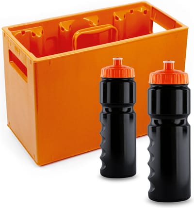 Bidonkrat met bidons - 10 bidons met krat - Bidons 750 ml - Bidonkrat oranje - Ciclón Sports