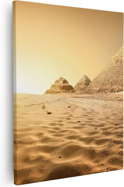 Artaza Canvas Schilderij Zonsondergang Woestijn - 40x50 cm - Wanddecoratie Afrika - Muurdecoratie Piramides - Kamer Accessoires