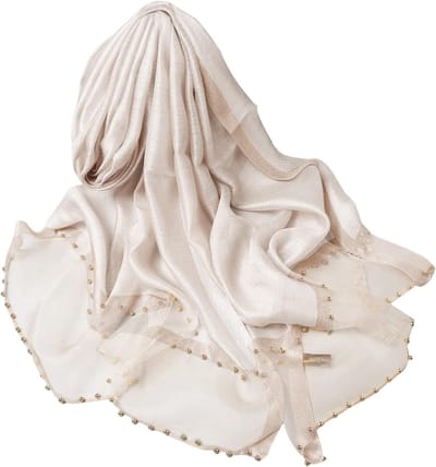 Elegante Lente Zijden Chiffon Sjaal voor Dames met Tulle Beading Decoratie en Zonnebescherming - Modieuze Neckerchiefs en Sjaals voor elke Gelegenheid