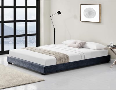 Laag Tweepersoonsbed Hout en Linnen 180x200 cm Donkergrijs Inclusief Bedbodem