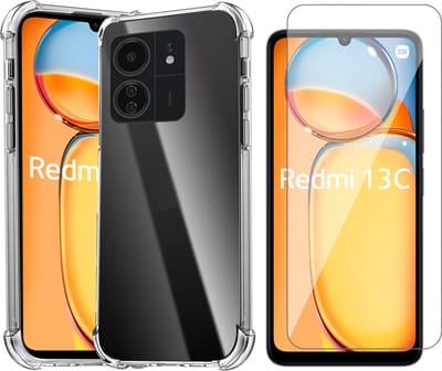 Hoesje geschikt voor Xiaomi Redmi 13C 4G/5G / Poco C65 - Screenprotector Glas - Shockproof Transparant