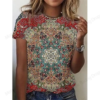 T-shirt femme imprimé 3D, manches courtes, style ample, coupe oversize, idéal pour l'été. 6XL gray
