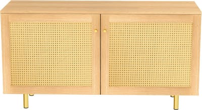 Natuurkleur MDF Rotan Tweedeurs Opbergkast 120x40x63cm Voor Eetkamer Woonkamer Hal