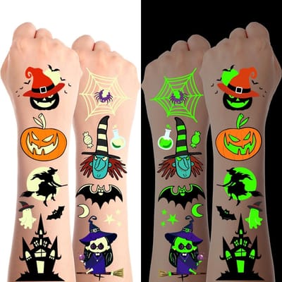 Dailygoods - Tijdelijke Halloween Tatoeages voor Kinderen - 10 Vellen met Lichtgevende Motieven