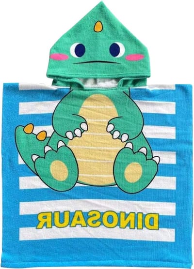 Hooded Badcape voor Kinderen, Schattige Cartoon Poncho Handdoek voor Jongens en Meisjes, Absorberend en Zacht (Groene Draak)