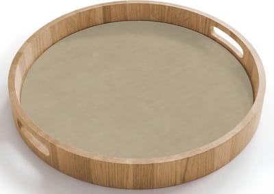 Dienblad rond 40x40 cm - Schootdienblad hout - Zandkleur - Korrelige structuur - Beton - Borrelplank rechthoek - Plateau houten dienbladen