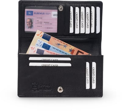 LeonDesign - Portemonnee - Portemonnee dames - Damesportemonnee Linkshandig - Linkshandige Portemonnee dames - Linkshandig Portemonnee - Harmonica Portemonnee Dames - Zwart - Leer - Zonder fotovak