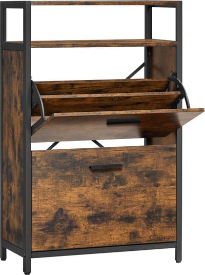 VASAGLE - Schoenenkast - Schoenenkast Hout - 2 Kleppen - Voor 8-12 Paar Schoenen - Ruimtebesparend Ontwerp