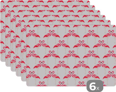 Placemat - Placemats kunststof - Flamingo - Patronen - Roze - Jungle - 45x30 cm - 6 stuks - Hittebestendig - Anti-Slip - Onderlegger - Afneembaar