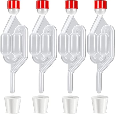 Set van 4 Fermentatiebuizen met Rubber Stoppen voor Wijn- en Bierbrouwerij, Transparante Plastic Buizen en Deksel voor Thuisbrouwerij en Fermentatieprocessen