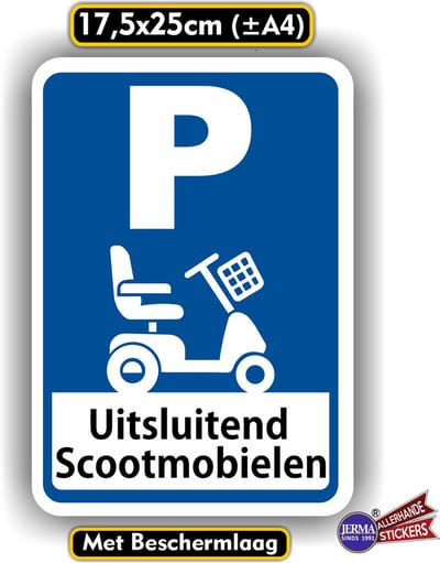 Jerma - Scootmobiel parkeren - Sticker – 17.5 × 25 cm - Weerbestendig - Vinyl - Zelfklevend