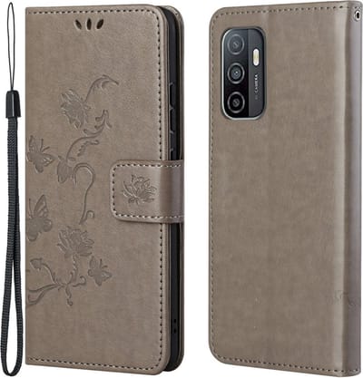 Coverup Hoesje - Geschikt voor Samsung Galaxy A53 Hoesje - Coverup Bloemen & Vlinders Book Case - Taupe Grijs