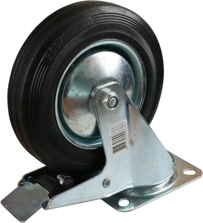 1x Zwenkwielen/transportwielen met rem rubber zwart - 160mm - Tot 140 kg draagkracht - Zwenkwielen - Transportwieltjes - Transportwielen