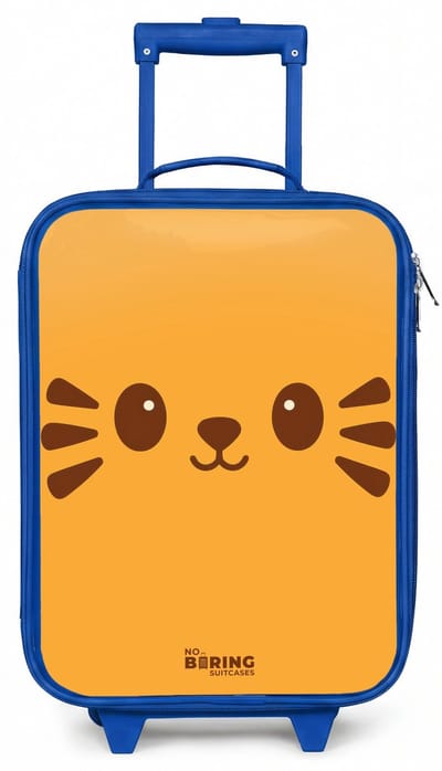 NoBoringSuitcases.com® - Kinderkoffer blauw - Kindertrolley jongen - Kawai - Tijger - Oranje - Koffer kind lichtgewicht - Reiskoffer trolley voor kinderen - Koffertje met lichtgevende wieltjes - Rolkoffer