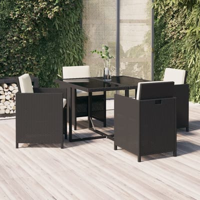 vidaXL - 5-delige - Tuinset - met - kussens - poly - rattan - zwart