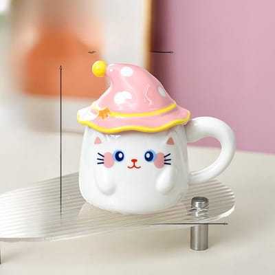 Creatieve Leuke Kat Mok met Deksel Geest Beker voor Meisjes Keramiek Hooguitziende Cartoon Huishouden Waterbeker 380ml