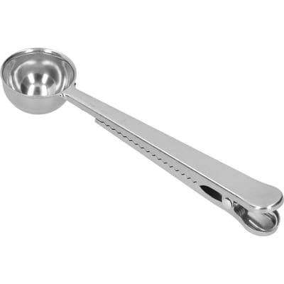 Cuillère doseuse en acier inoxydable avec clip de fermeture pour thé, café, lait en poudre gray