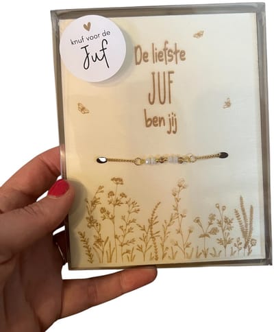 Armband JUF | wit | cadeau | liefste juf | de liefste ben jij | einde schooljaar | topjuf | origineel cadeau