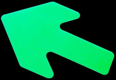 Pijl - Glow in the dark Glow-in-the-dark (fotoluminescent) 130 x 190 mm - vloersticker met vlakke toplaag