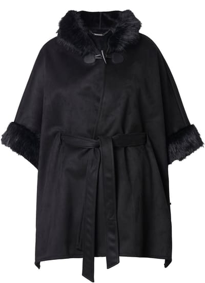 MIAMODA - Dames - Ponchojas oversized FakeFur-details - Zwart - Maat 42+