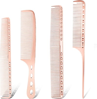 Haarkam Set - Metaal Styling - Professioneel Knippen - Ruimte Aluminium - 4 Stuks - Roségoud