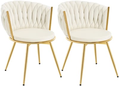 LabelOne Eetkamerstoelen - Eetkamerstoelen draaibaar - Eetkamerstoel - set van 2 - 360 graden draaibaar - gouden poten - beige