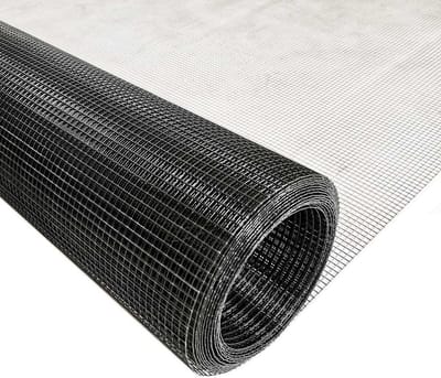 Volieregaas 9x9mm 0,80mm 100cm x 25m Zwart gecoat RVS.